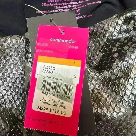 𝅺COMMANDO Reptile Embossed Faux Leather Leggings In Grey Snake Size Small - Picture 8 of 9